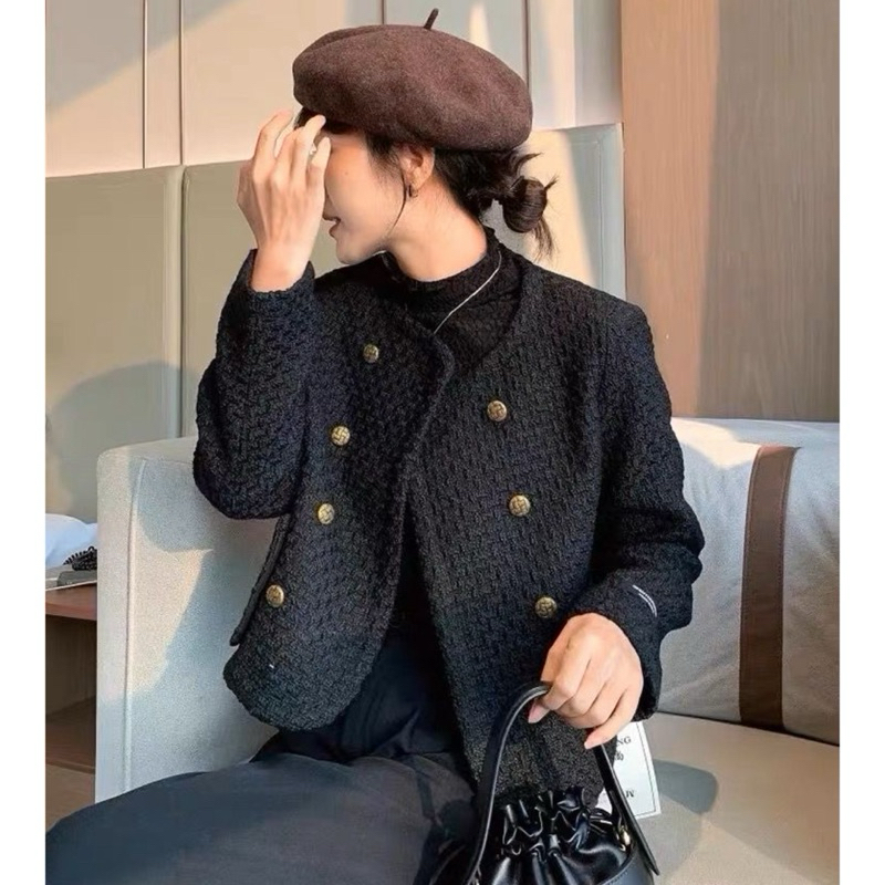 BT-3282 Blazer Tweed Hitam Model Klasik Blazer Semi Formal Blazer Tweed Tebal