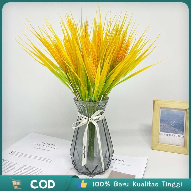 10pcs Padi Palsu 7 Cabang Bunga Padi Artificial Bunga Padi Kering Hiasan Bunga Kering Padi Dekorasi 