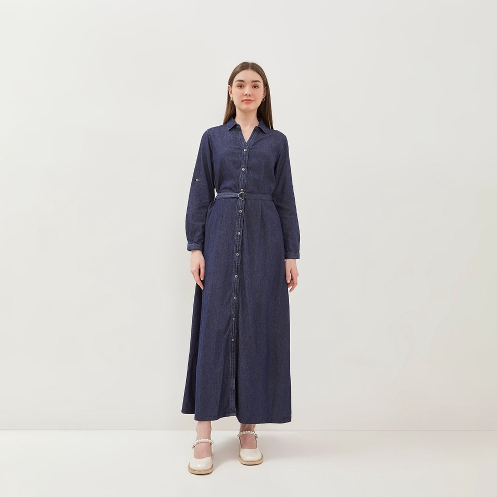 KODE O54O GRAPHIS Denim V Collar Maxi Dress