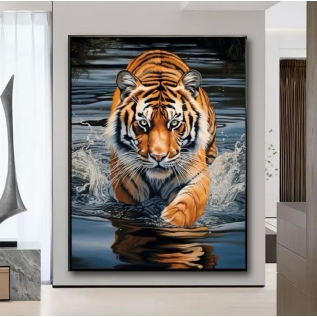 LUKISAN HARIMAU HIASAN DINDING RUANG TAMU AESTHETIC PRINTING CANVAS