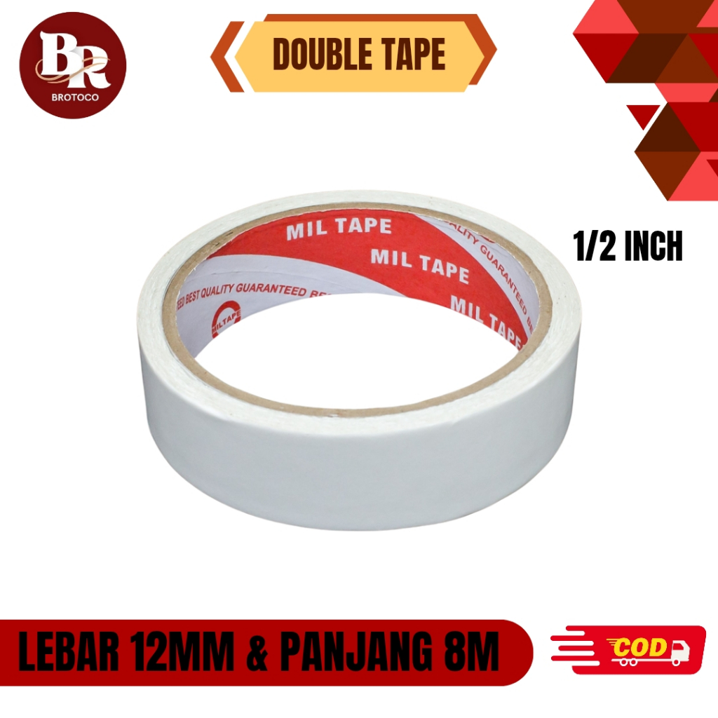 

[BROTOCO] Double Tape Merk Miltape 1/2 Inch - Panjang 8 Meter, Lebar 12mm Bisa COD