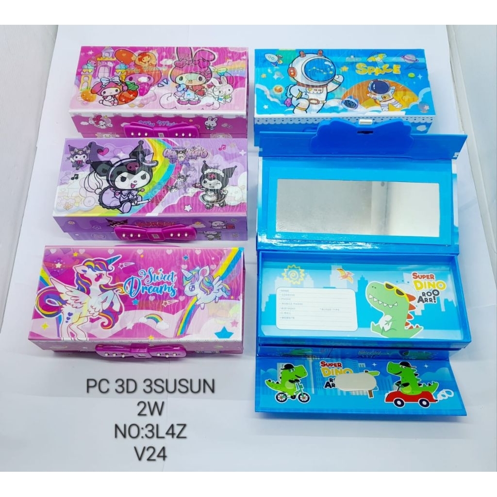 

3D Kotak pensil karakter dengan menggunakan pin /kode, 3 susun.
