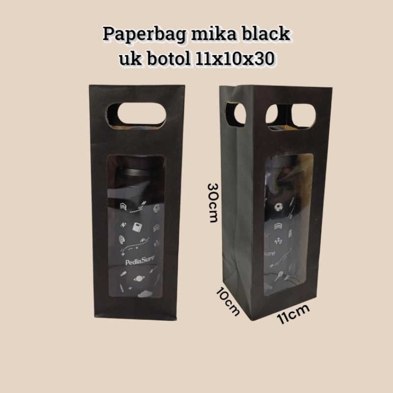 

Paper bag mika window black ukuran botol 11x10x30