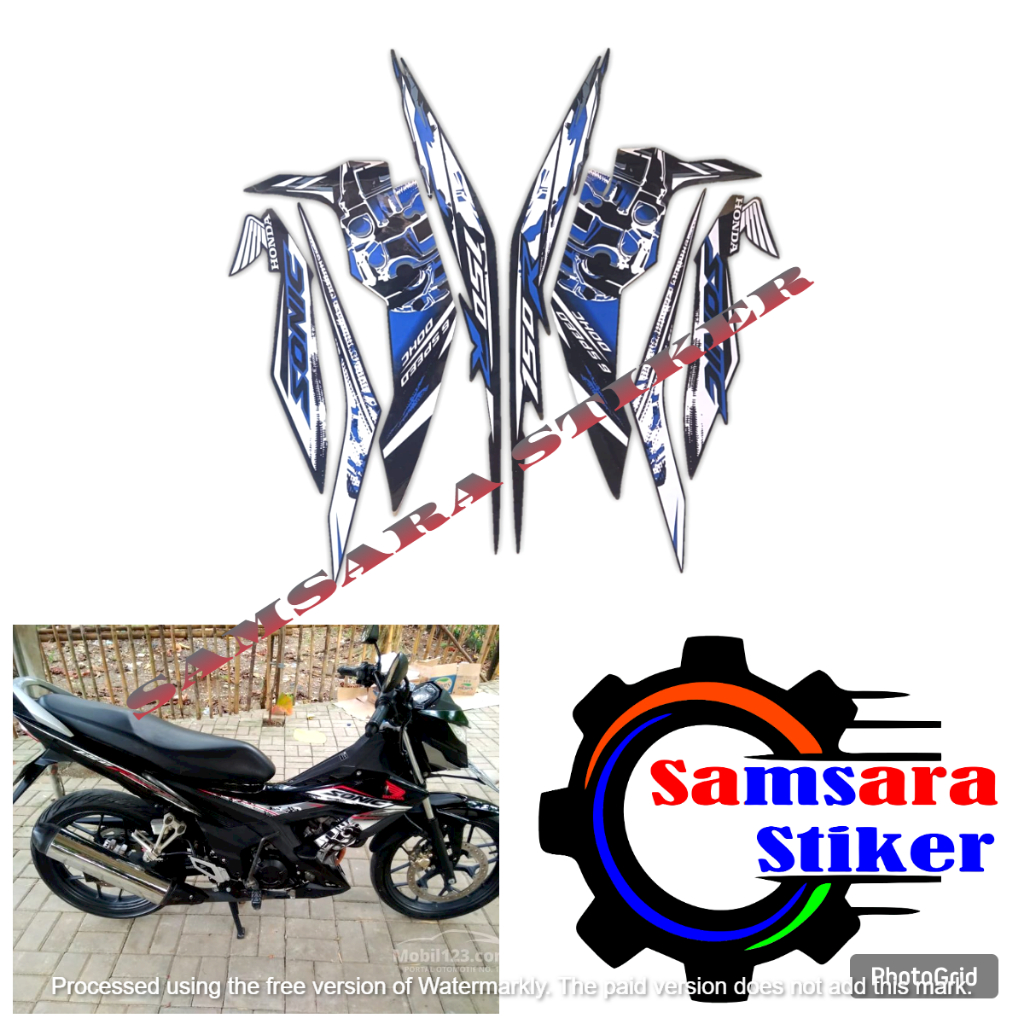 stiker striping motor sonic 150r 2015 hitam biru standar