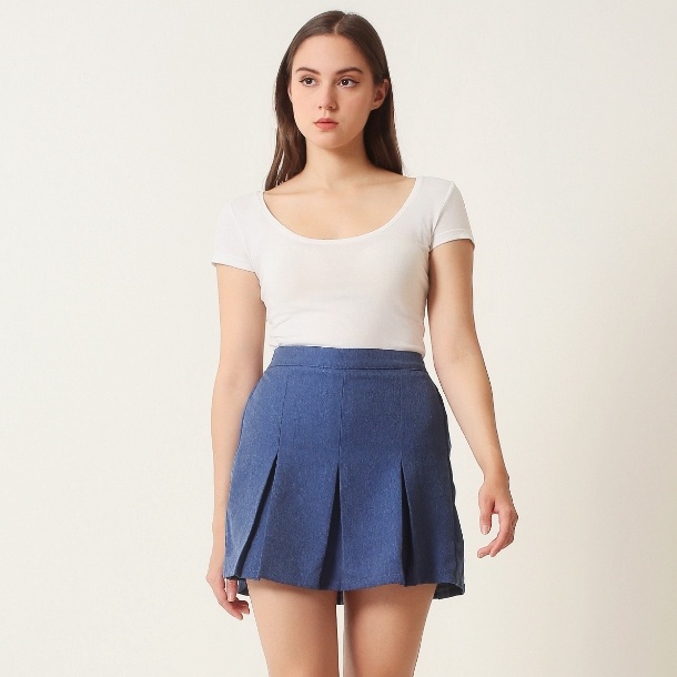 KODE E69Y Skort Wanita VELMA Rok Celana Cewek Denim Look Korean Style Fit M to Bigsize XL BB 48KG
