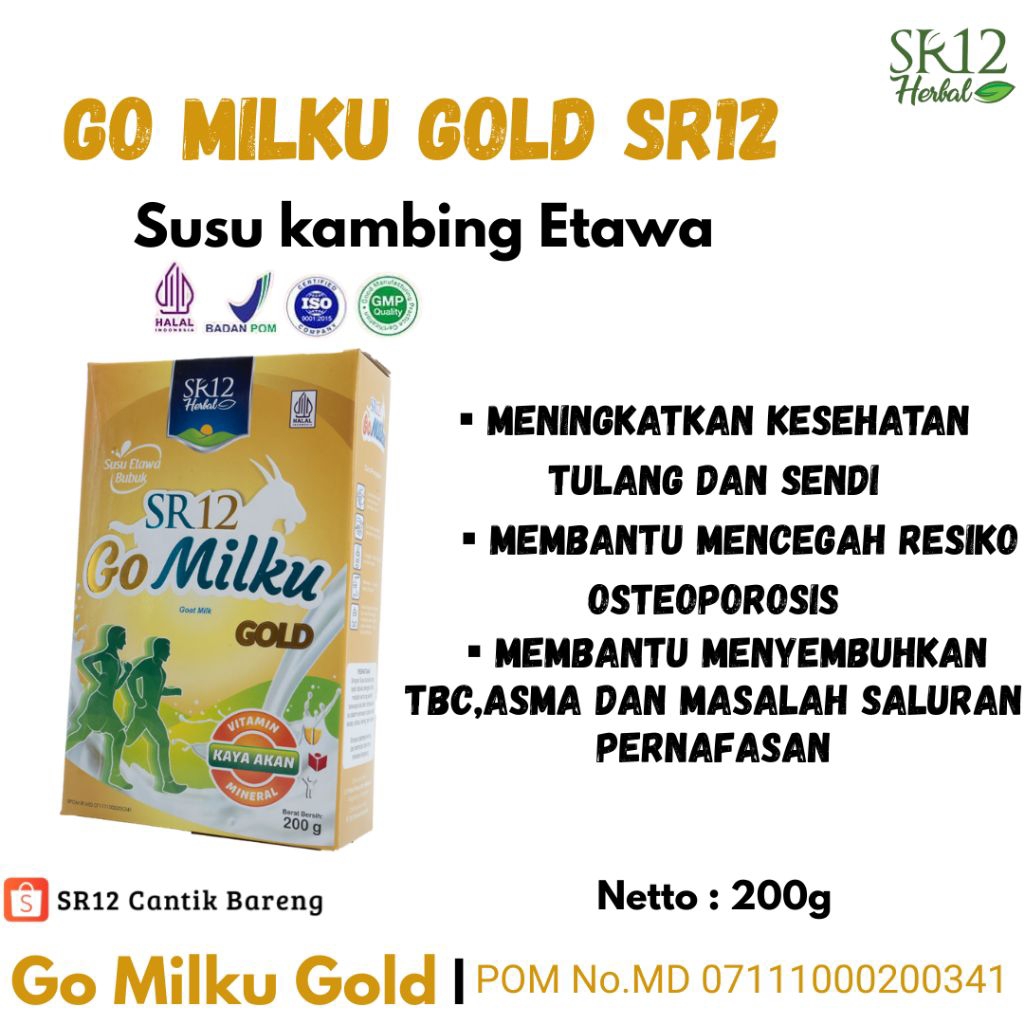 

SR12 Go Milku Gold 200g|GOMILKU GOLD SR12 SUSU KAMBING ETAWA UNTUK DEWASA DAN LANSIA ATASI MASALAH TULANG DAN SENDI