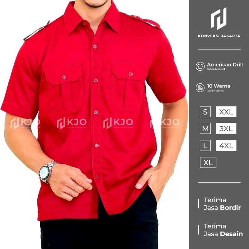 Baju Kemeja PDL Lengan Pendek Pria Maroon Seragam Lapangan Outdoor