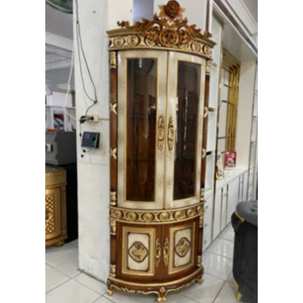 LEMARI SUDUT JATI MINIMALIS JEPARA LEMARI SUDUT KACA JATI SOLID