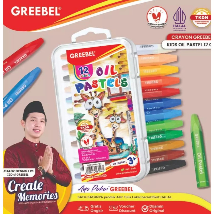 

GREEBEL Crayon Krayon KIDS OIL PASTEL 12 Warna / Crayon Greebel 12 Warna