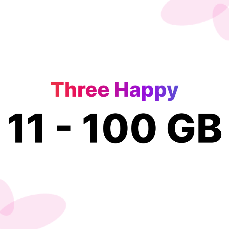 Voucher Tri Three Happy 11GB, 14GB, 18GB, 30GB, 42GB, 55GB, dan 100GB (Masa Aktif 30 Hari)