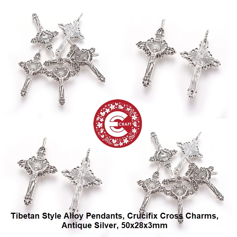 1 PCS LIONTIN SALIB UKIR WARNA SILVER & GOLD UNTUK KALUNG ROSARIO KATOLIK