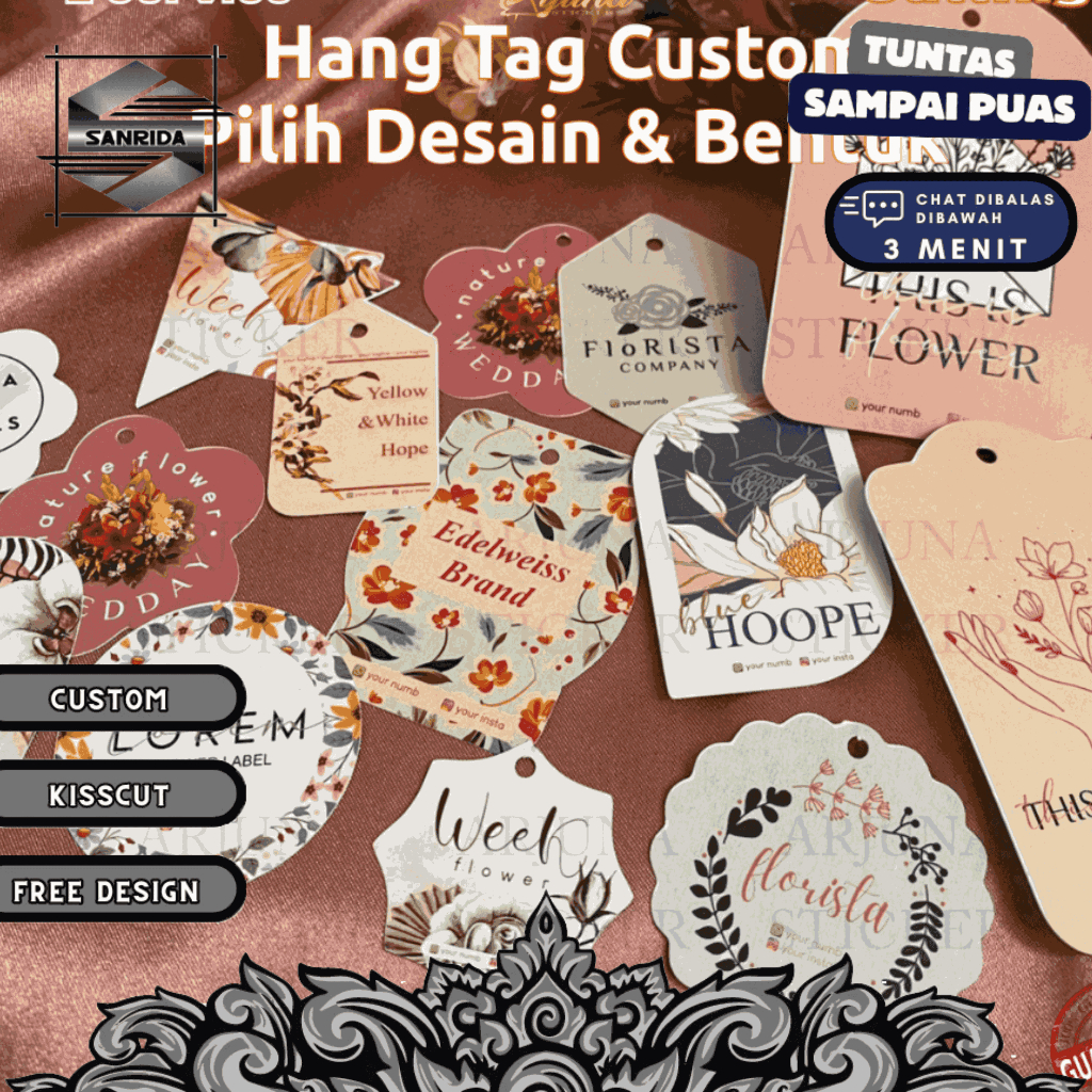 

Label Baju Hangtag Bentuk Custom Premium Gantung Buket Bunga Hang Tag Hijab Jilbab Florist Sanrida