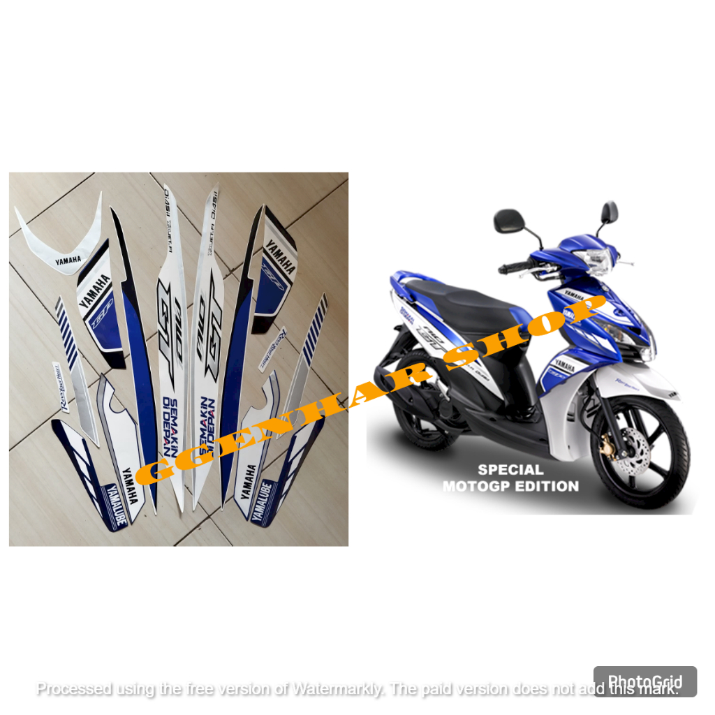 stiker striping motor lis les body yamaha mio gt versi gp 2014 putih biru standar