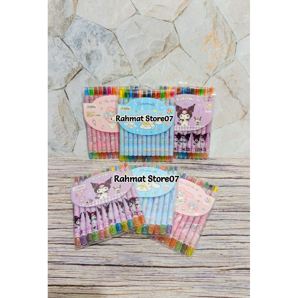 

Crayon Putar Panjang Sanrio Kuromi/Melody/Cinnamorool isi 12 Warna