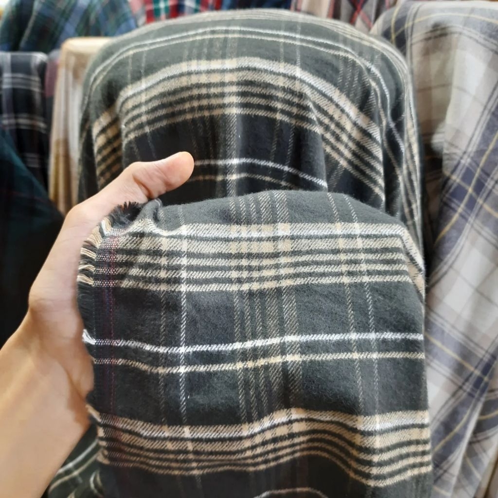 KAIN KATUN FLANNEL KOTAK | Harga/0,5m | kain katun flanel meteran | bahan kemeja flanel | kain katun