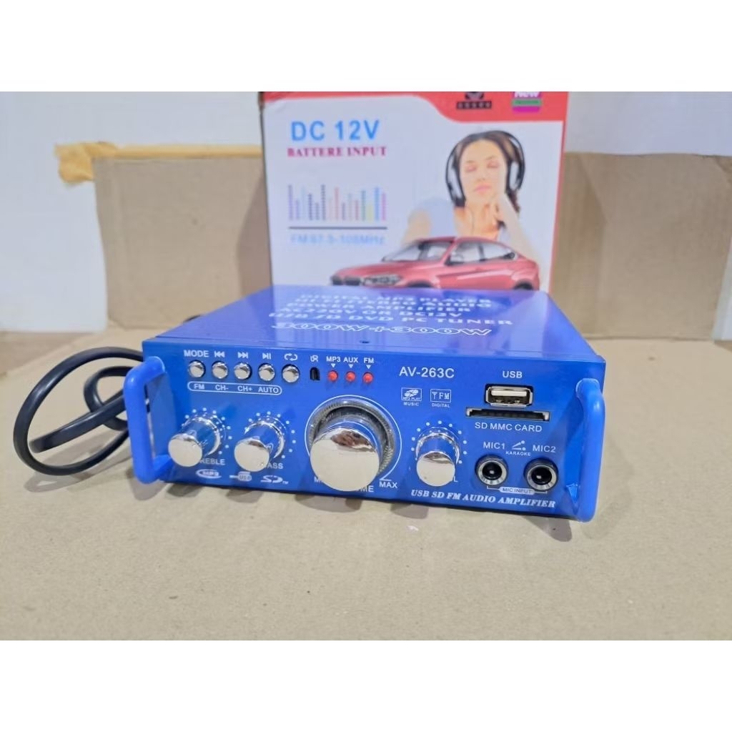 Amplifier Mini With Function Mic /Fm Tuner /Usb Model AV - 263 C Dual Power Ac 220 & DC 12 Volt .