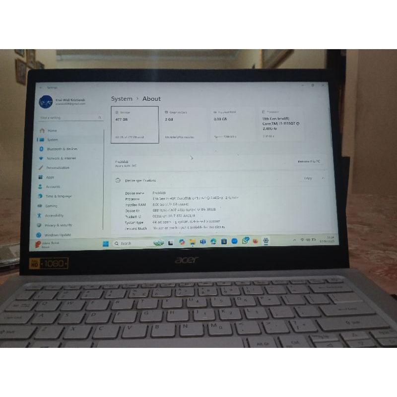 Laptop Acer Aspire 5 I5 Gen 11 SSD 8/512