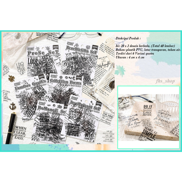 

40Pcs Stiker Aesthetic Sticker Pet Buku Diary Stiker Lucu Scrapbook Stiker Jurnal Poem Deco Sticker