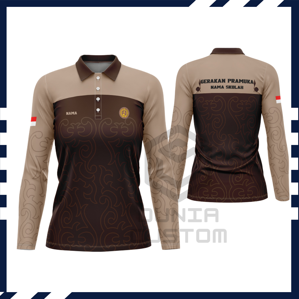 Baju Pramuka / Kaos Baju Guru Pramuka / Kaos Baju Wanita Pramuka Pembina Lengan Panjang Fullprint