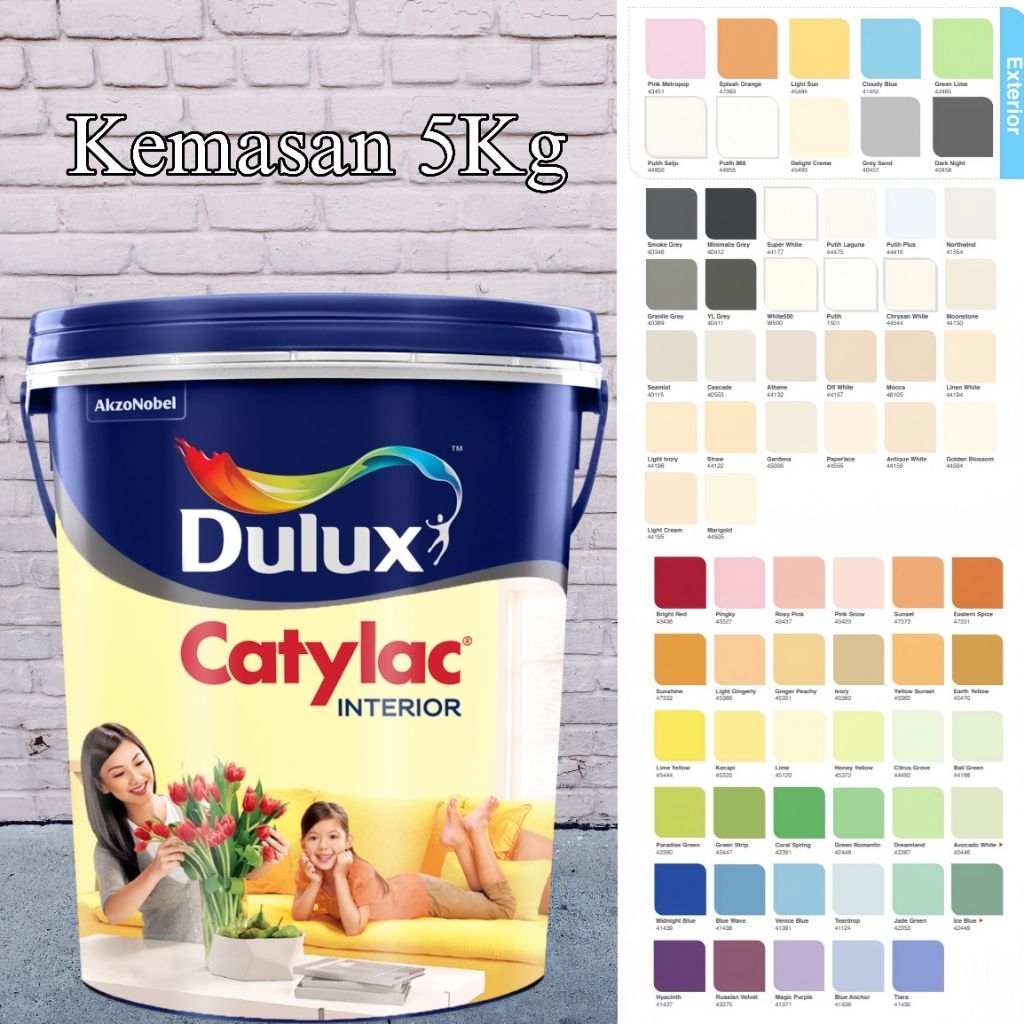 Cat tembok Dulux Catylac Interior 5kg Ready Semua warna lengkap, Cat tembok interior Dulux Catylac