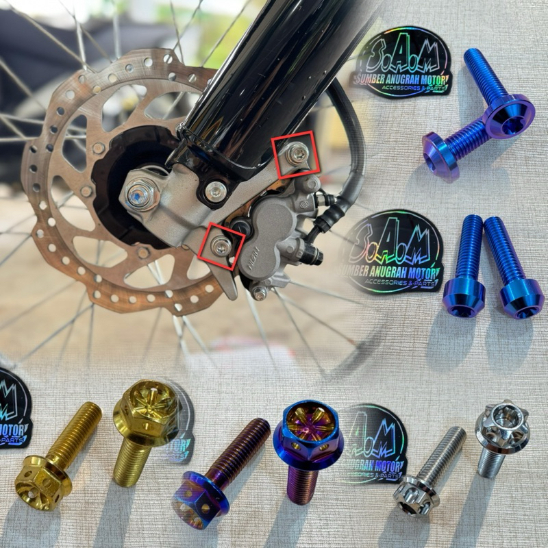 BAUT KALIPER DEPAN CRF150 PROBOLT & TITANIUM (harga set 2pcs) Caliper rem Cakram Disc piring piringa