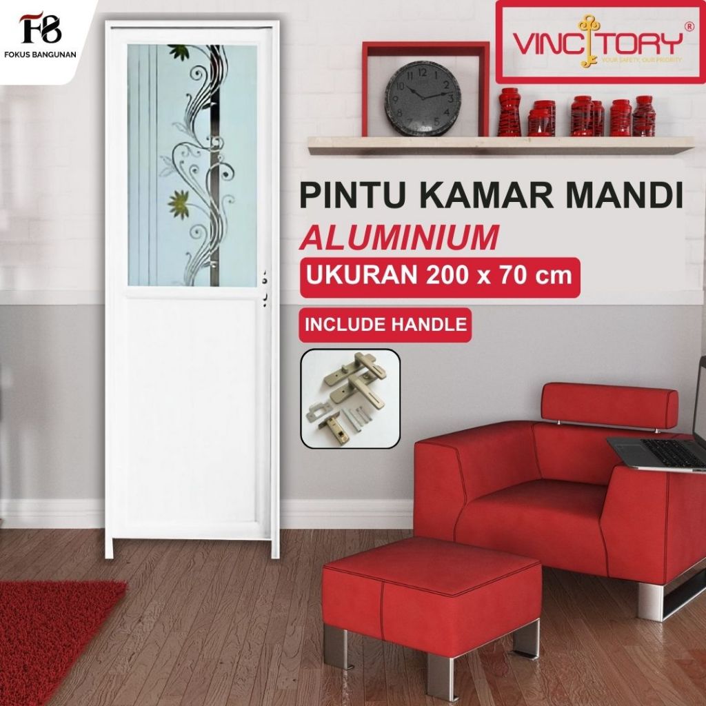 Pintu Kamar Mandi Aluminium Tebal kaca | Pintu Aluminium Free Kusen dan Handle pintu Vincitory