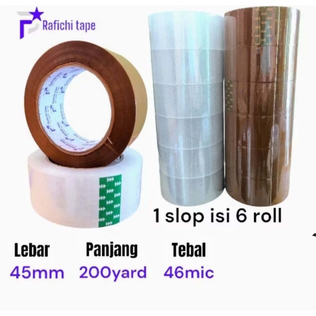 

1 SLOP ISI 6 pcs LAKBAN BENING/COKLAT 45mm × 200yard TEBAL