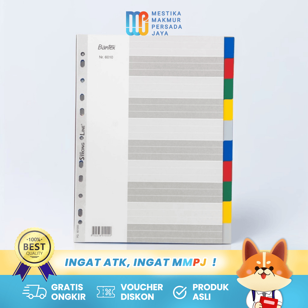 

Bantex Divider A4 10 Tab Berwarna – Pembatas Binder Warna-warni Strong Line 6010-00