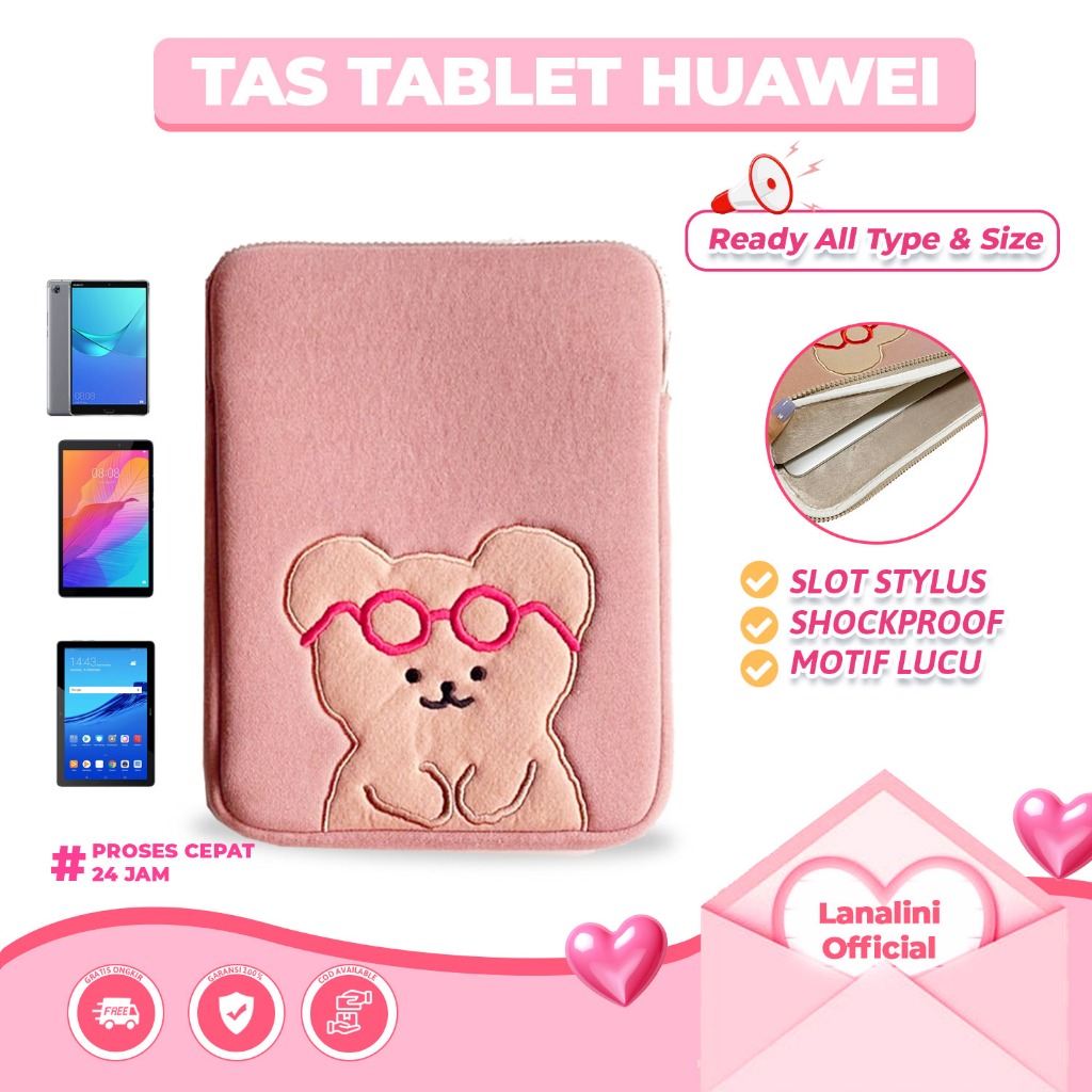 Tas Tablet HUAWEI MediaPad T3/T5/M1/M5/M6 8" 10" Sleeve Tab iPad Case Karakter Pink Lembut Stylish