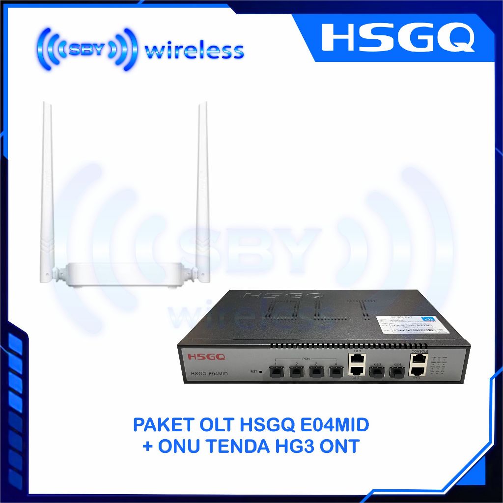 Paket OLT EPON HSGQ E04MID (Non SFP) With ONU TENDA HG3 ONT XPON