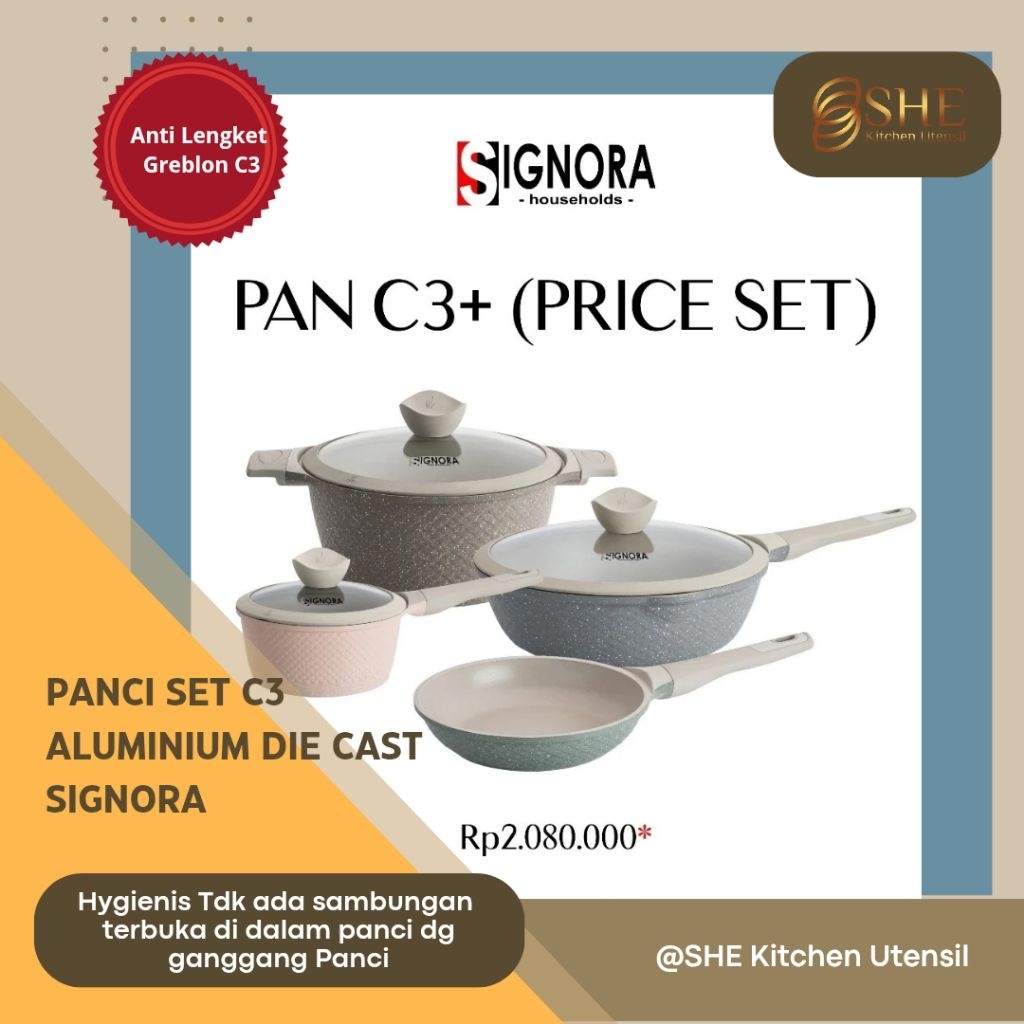 Panci Induksi Signora Cookware Panci set anti lenglet Greblon C3