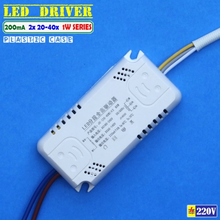 Driver 3 Kabel 20-40 pcs 1W Led Seri Arus Konstan 200mA AC 220V Lampu Gantung Sorot Hias Dua Tiga Wa