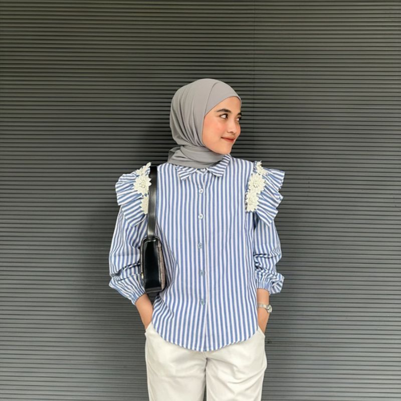 Cila Blouse Katun Salur Korean Style