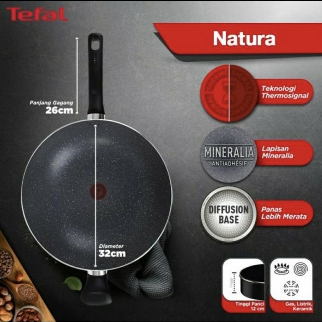 Tefal Natura Wokpan 32cm + lid (tutup kaca)