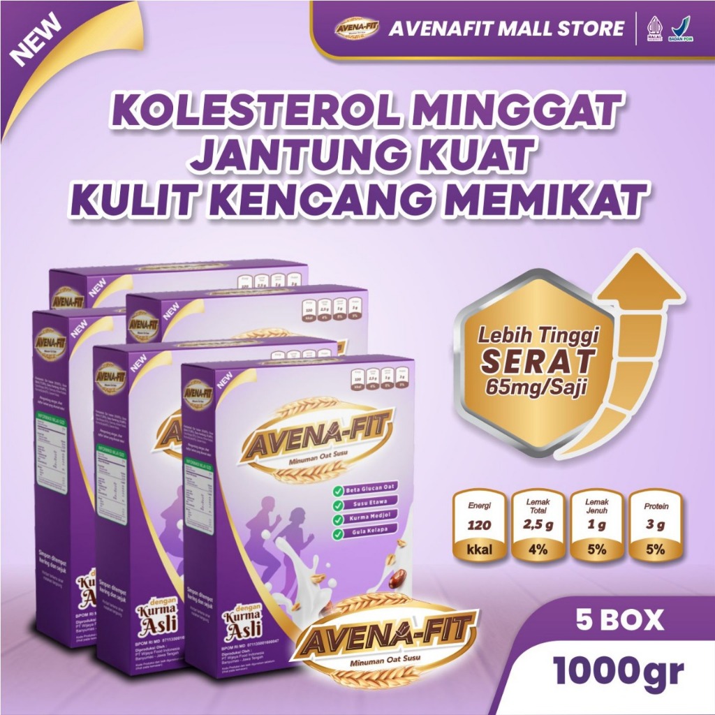 

Avena fit Paket 5 Box sereal oat susu kurma untuk mengatasi kolesterol jahat dan sehatkan jantung