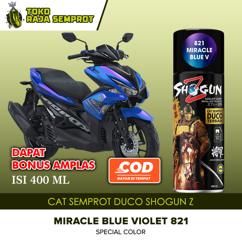 Bluberry02 Cat Pilok Semprot Motor Pilox Shogun Z Paint Duco Miracle Blue Violet Biru Ungu Bunglon