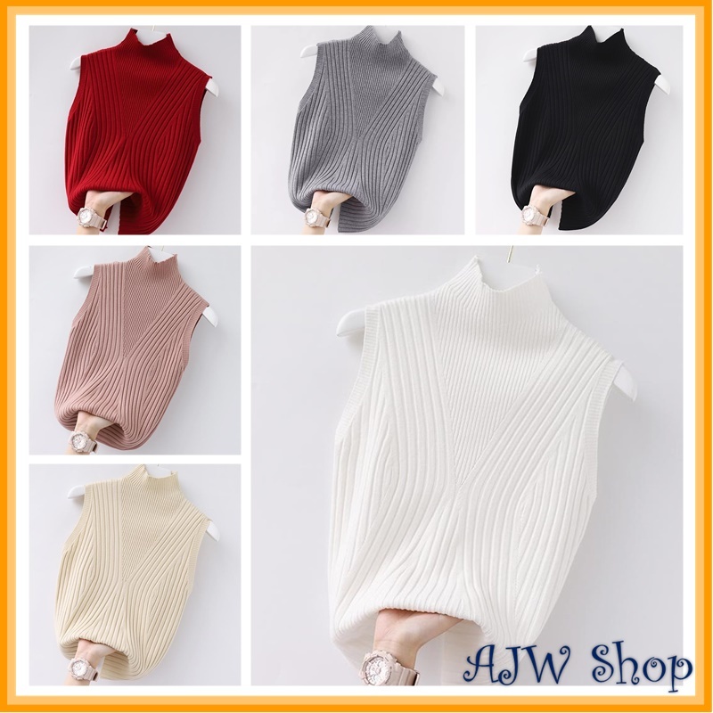 AJW Turtle Neck Wanita Tanpa Lengan Korean Knit QBD | Inner Rajut Wanita Baju Dalaman Premium | Mans