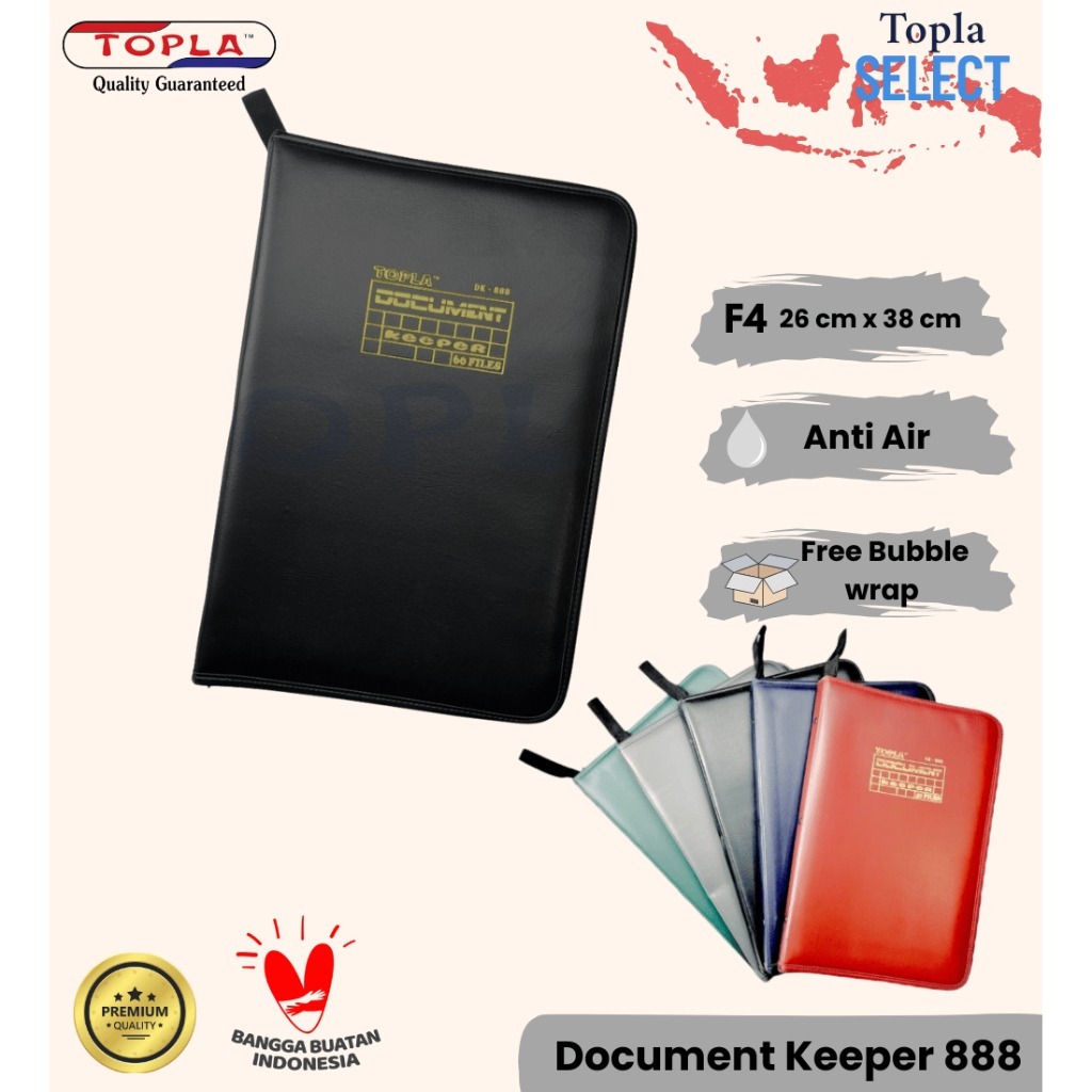 

Topla Map Dokumen Keeper 888 20/40 File Resleting Anti Air Kulit / Map Document Keeper F4 (Folio)