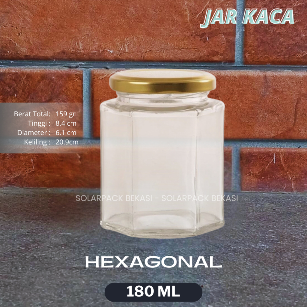 Jar kaca 180ml hexagonal glass jar toples madu sambal