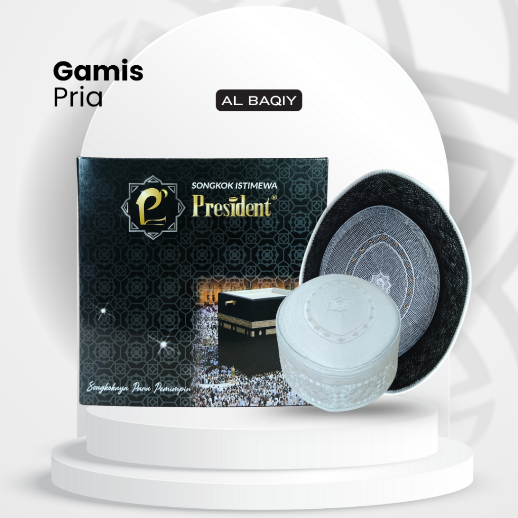 Peci Haji Putih Songkok Haji Bulat Lonjong Motif Peci Habib Bahar Putih Peci President - Gamis Pria