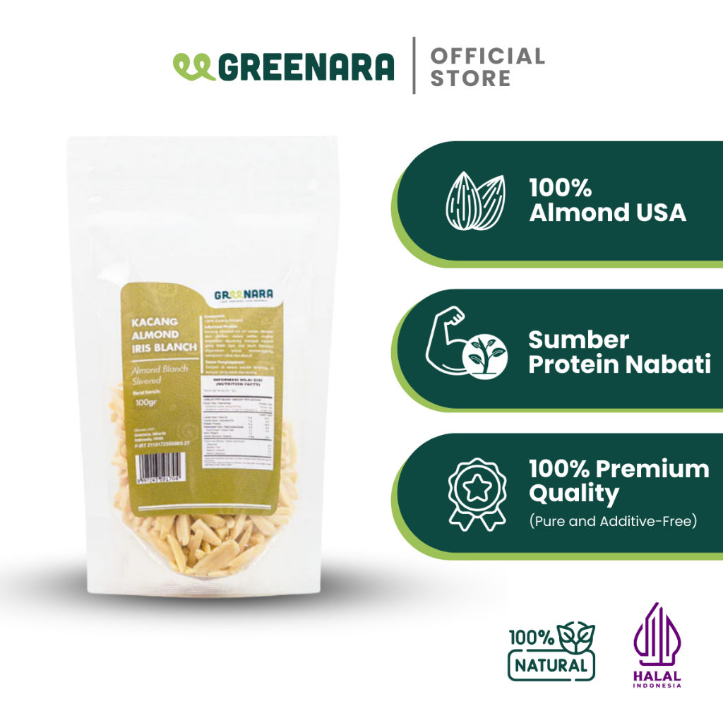 

Greenara - Kacang Almond Cacah 100gr / Slivered Almond