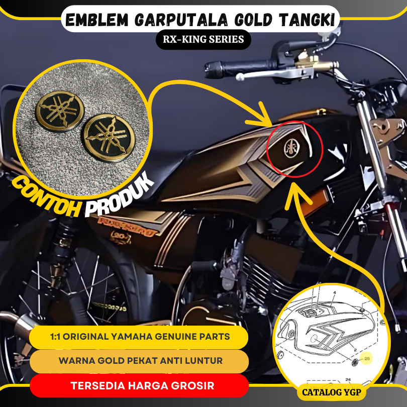 Emblem Tangki Timbul Logo Garputala Yamaha Bahan ABS Warna Gold Motor Rx King Special Edition RXS RX