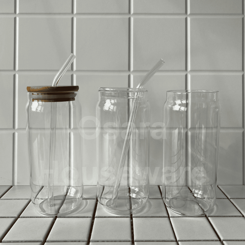 COZY Gelas Kaca dengan Sedotan | Gelas Kaca kaleng Bir Aesthetic