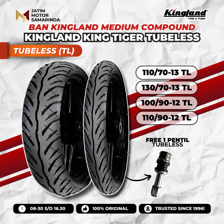 [GRATIS PENTIL] Kingland Ban King Land King Tiger Medium Compound Tubeless 100/90 110/90 Ring 12 110