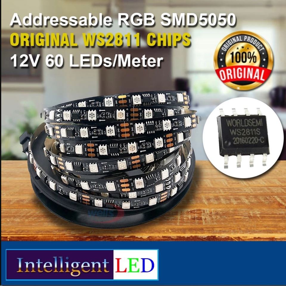 Addressable RGB SMD5050 ORIGINAL WS2811 12V 60 LEDs/Meter Black PCB-20R