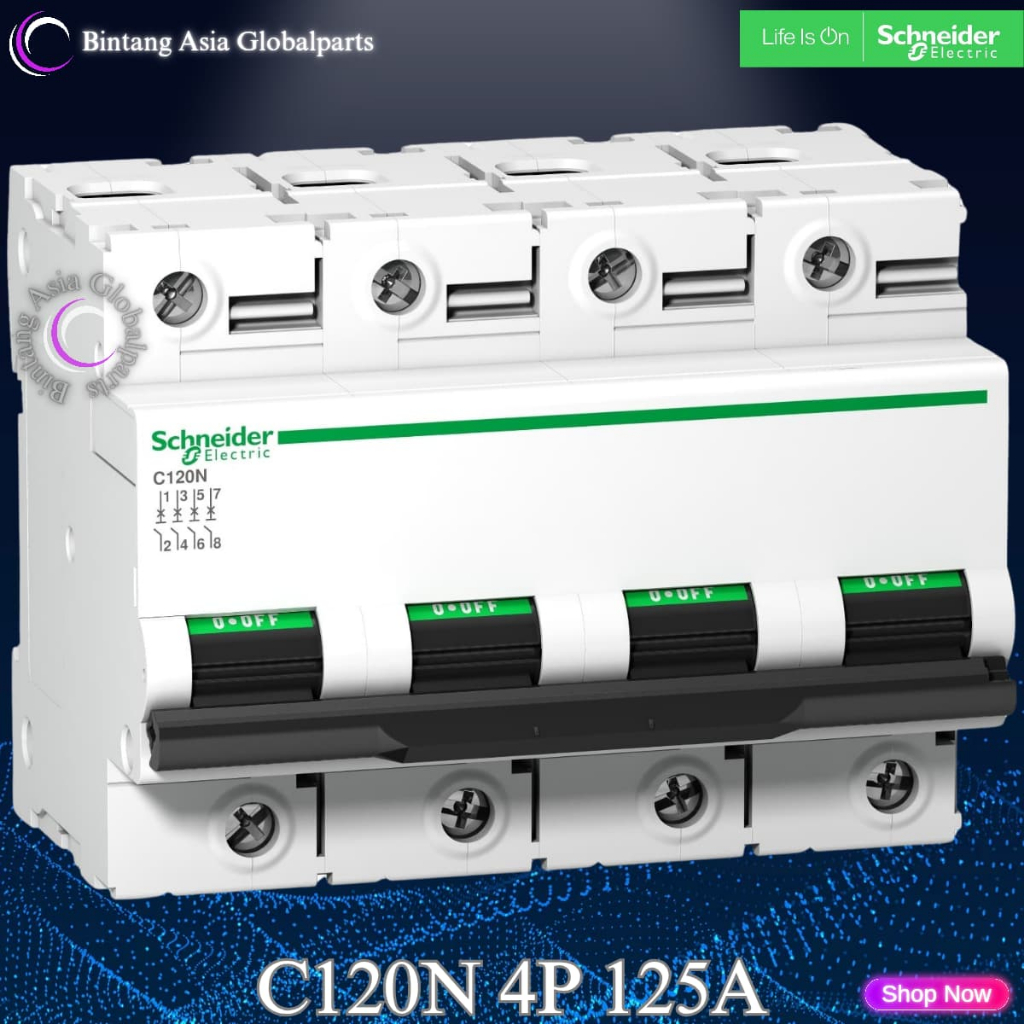 MCB 4p 125a Schneider C120N Original / MCB 4 Phase 125 Ampere A9N18376 / MCB 4 Pole 125a 10kA