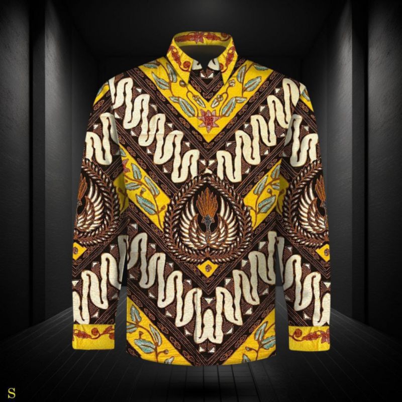 kain batik tulis pria bahan sutera warna kuning. batik tulis pria sutera halus. ban