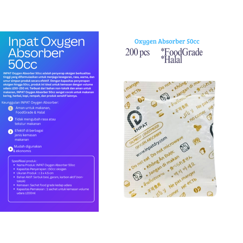 Oxygen Absorber 50cc Pengawet Makanan Makanan Berminyak Anti Jamur 200pcs