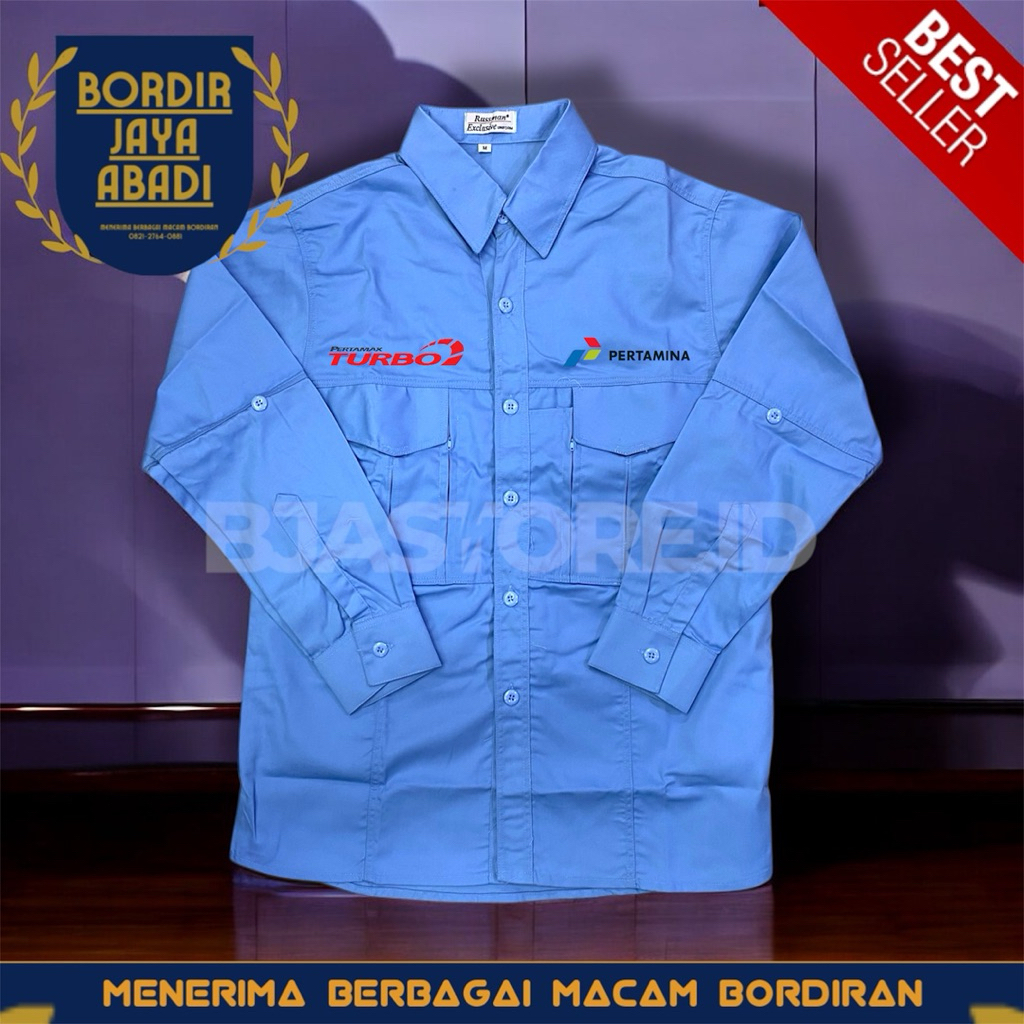 Kemeja Taktikal Pertamina Pertamax Turbo Biru Muda