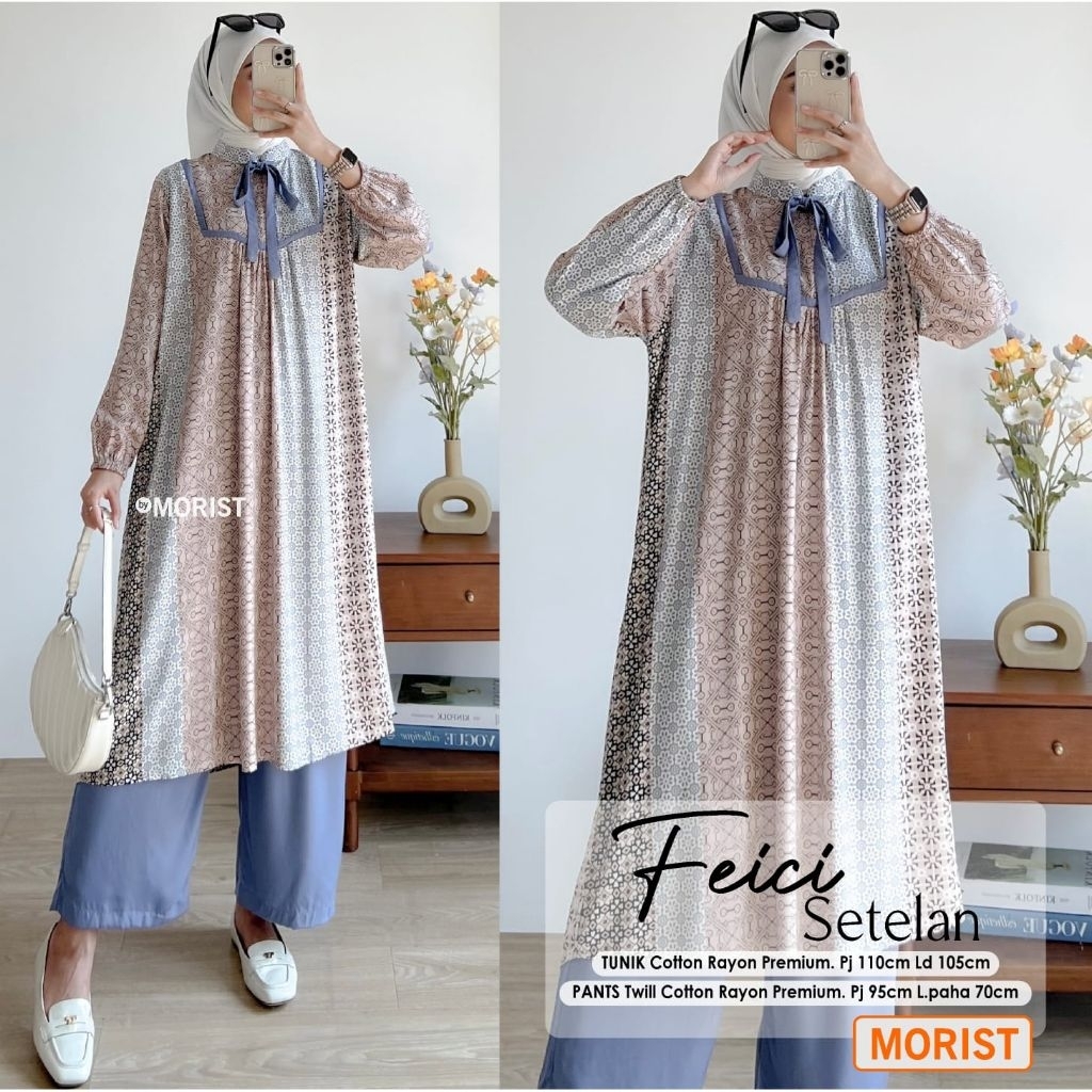 245. ELIFA set setelan wanita cewek atasan long tunic tunik panjang LD 105 resleting depan busui len